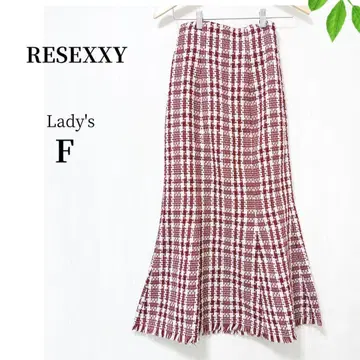 RESEXXY 트위드 머메이드 스커트 빨간색 프리 체크