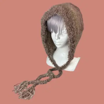 발라클라바 보닛 니트 모자 귀마개 후드 핸드메이드 브라운 브라운