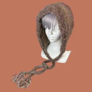 발라클라바 보닛 니트 모자 귀마개 후드 핸드메이드 브라운 브라운