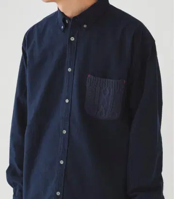 BEAMS 케이블 니트 포켓 미니 버튼 다운 셔츠