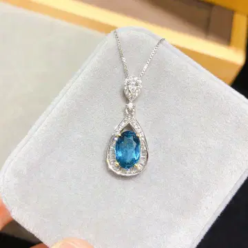 순수 천연 런던 블루 토파즈 펜던트