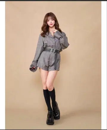 다리치 더블 벨트 오버 자켓 셋업