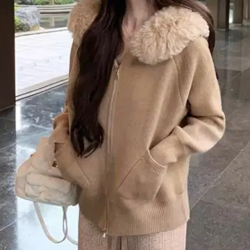 퍼 후디드 니트 가디건