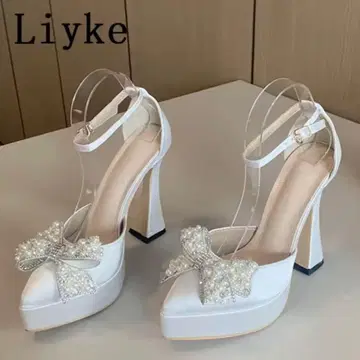 Liyke 화이트 리본 하이힐