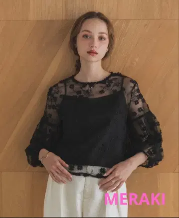 [ MERAKI ] 오간자 레이스 블라우스 블랙