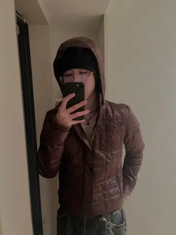 다운 자켓 광택 Y2K 시크 스타일 그런지 갸루 남자 헤이세이