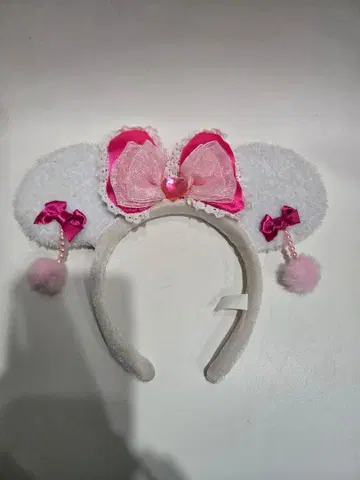 디즈니 미니 머리띠 귀찌 화이트 핑크
