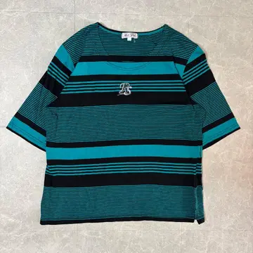 보더 티셔츠 로고 자수 티셔츠 면 100 L 그린 빈티지