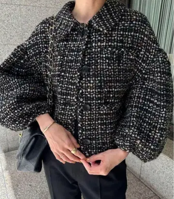 clane mix tweed puffsleeve jacket