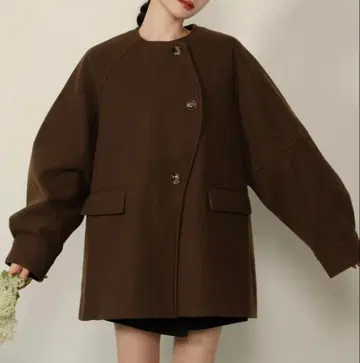 hinari 웨이브 디자인 미들 코트 브라운 S 사이즈