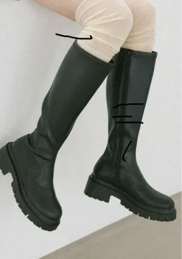 블랙 가죽 롱 부츠