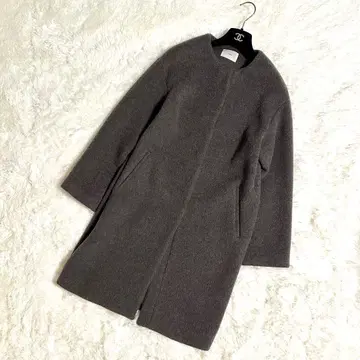 컨디션 최상 이에나 노카라 롱 코트 그레이 램스울 은색 후크 38