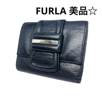 FURLA 새상품급 3단 폴더형 지갑 천연 가죽 블랙 심플 멋스러운
