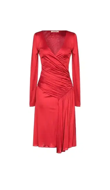 빨간색 새틴 랩 원피스 긴팔