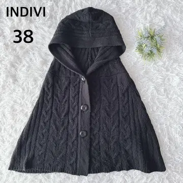 인디비 니트 케이프 판초 케이블 짜임 블랙 후드 38 가을/겨울