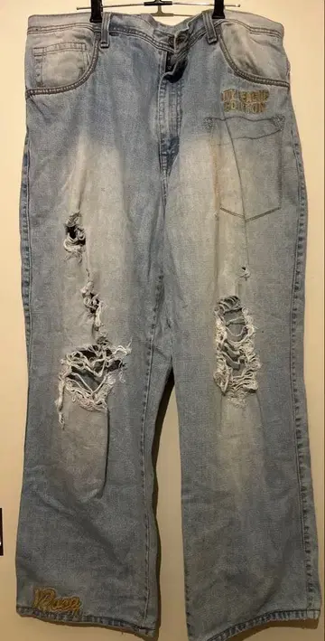 스트릿 아메카지 데미지 가공 와이드 배기 데님