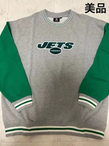 NFL JETS 로고 자수 긴팔 맨투맨 트레이너 그레이 그린