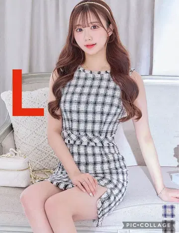 JEWELS 체크 트위드 원피스 드레스 L