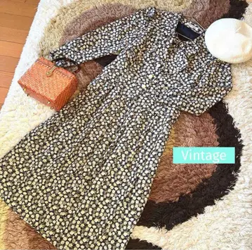 레트로 구제 의류 꽃무늬 걸리시 리본 원피스 vintage