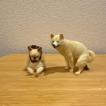 JXK 강아지 입상 2개 세트 시바견, 프렌치 불독