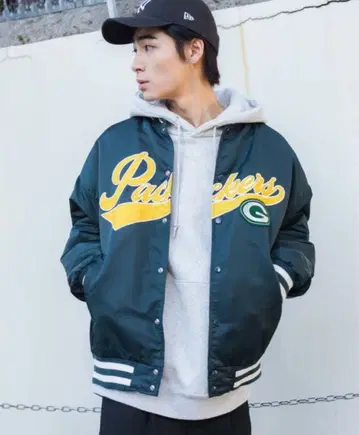 바시티 자켓 WEGO M 사이즈 다크 그린 스트릿 남녀 공용