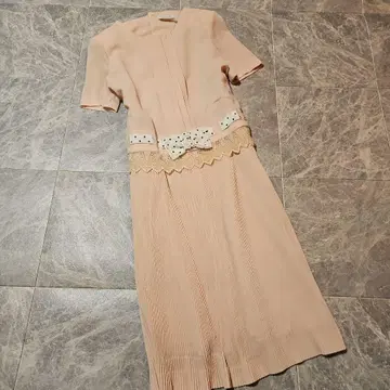 레트로 플리츠 롱 원피스 반팔