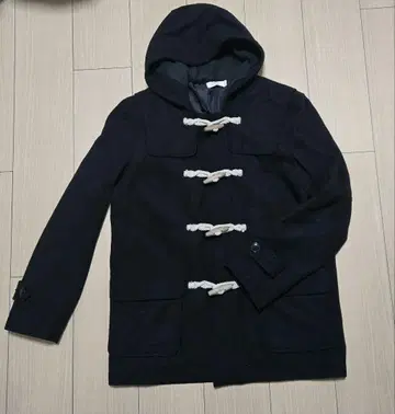 남성용 더플 코트 후드 부착 블랙