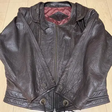 다크 브라운 가죽 후드 부착 자켓 L 사이즈 빈티지