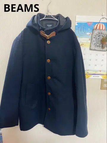 BEAMS HEART 후드 부착 울 코트 XL