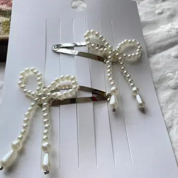 펄 비즈 리본 헤어핀 2개 세트