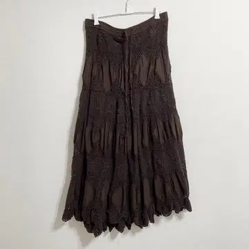 롱 스커트 레이스 편직 브라운