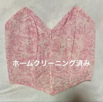 여성용 뷔스티에 핑크 꽃무늬 빈티지 구제 의류 홈 클리닝 완료