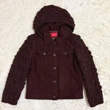 레어 핑크하우스 후드 부착 니트 도킹 자켓 장미 모티브 모리걸