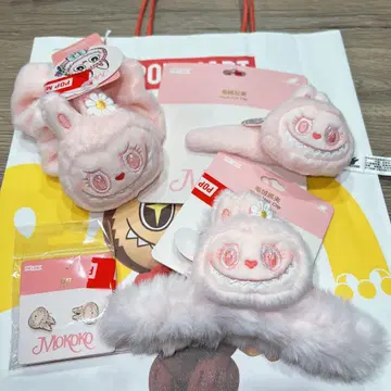 POPLAND 한정판 모코코 스크런치 헤어 클립 귀걸이 핑 4개 세트