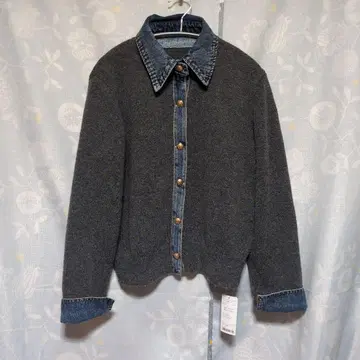 울 데님 카라 부착 가디건