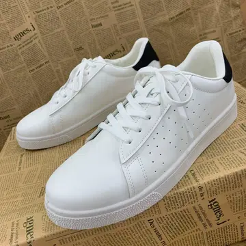 새상품 남성용 24.5cm 인조 가죽 코트 스니커즈 화이트 블랙 2415