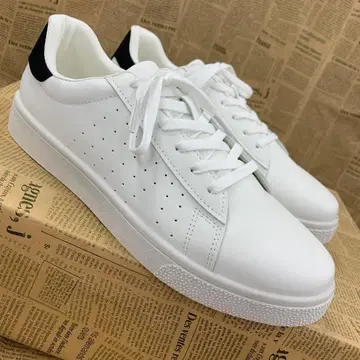 새상품 남성용 25.0cm 인조 가죽 코트 스니커즈 화이트 블랙 2415