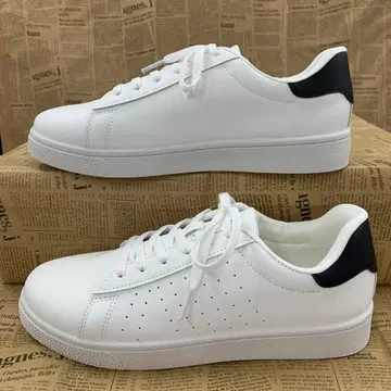 새상품 남성용 25.5cm 인조 가죽 코트 스니커즈 화이트 블랙 2415