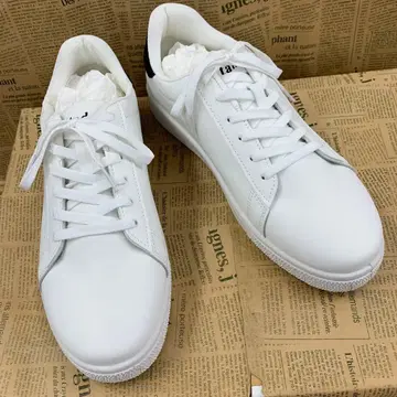 새상품 남성용 26.5cm 인조 가죽 코트 스니커즈 화이트 블랙 2415