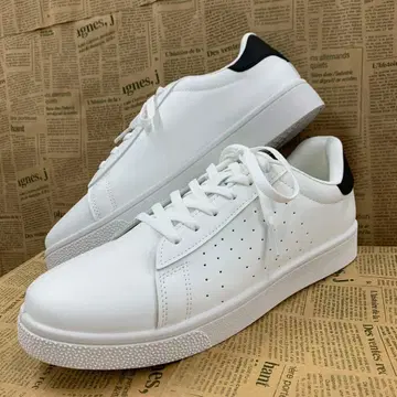 새상품 남성용 27.0cm 인조 가죽 코트 스니커즈 화이트 블랙 2415