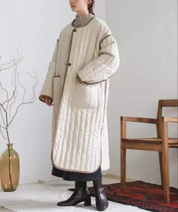 셀렉 모카 퀼팅 파이핑 롱 코트