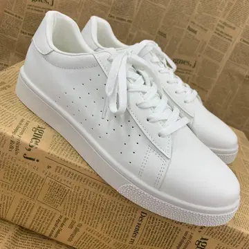 새상품 남성용 25.5cm 발수 인조 가죽 코트 스니커즈 화이트 2415