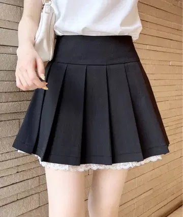 INGNI 레이스 레이어 플리츠 치마바지 블랙