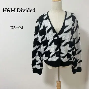 H&M 디바이디드 블랙 & 화이트 혼방 하운드 투스 니트 가디건