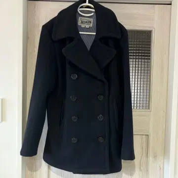 Schott Bros. 블랙 피코트 더블 버튼