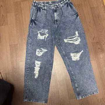 Fun Beat Grunge World 와이드 실루엣 데님 팬츠 데미지