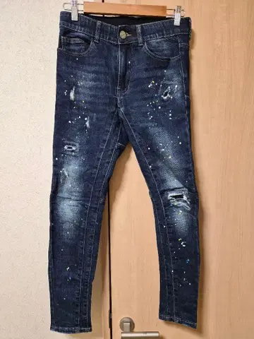 레트로 엔진 스키니 데미지 데님 M 다크 블루 페인트 가공