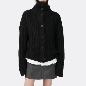 블랙 리브 하이넥 스웨터 두꺼운 원단 겨울