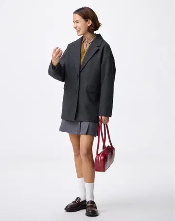 GU 코지 멜톤 하프 코트 다크 그레이 L 사이즈