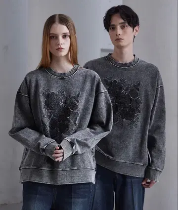 CLEL 헤비 웨이트 자수 디자인 맨투맨 그레이 계열 S